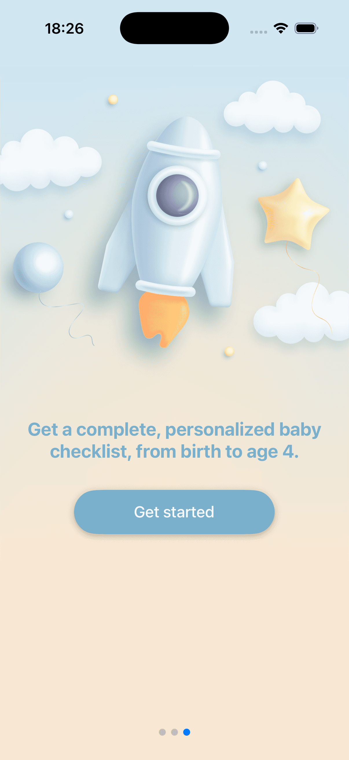 Onboarding: personalized baby checklist from birth to age 4